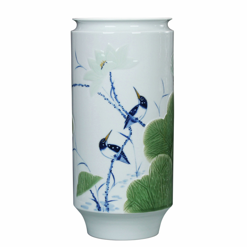 LuYiGang hand - made porcelain of jingdezhen ceramics engraving lotus flower vase collection crafts are set
