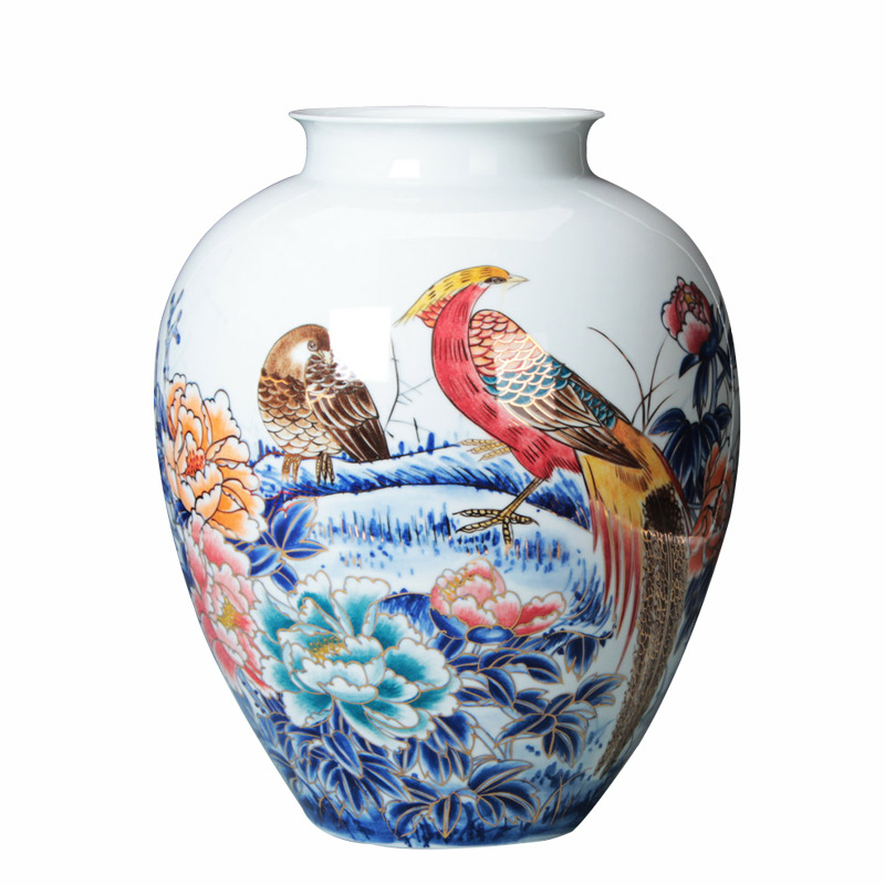 The see colour blue and white porcelain of jingdezhen ceramics vase golden phoenix vase old man birthday home decoration