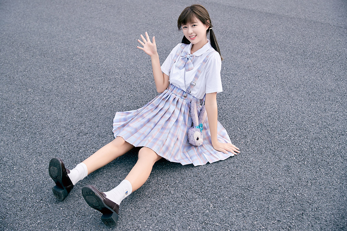 原创保护实拍2022年夏季新款jk背带衬衣百褶裙俩件套制服裙套装 - 17