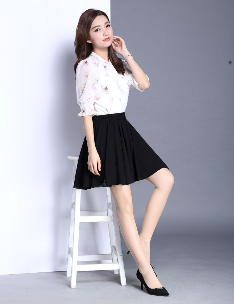 2019新款半身裙女夏雪纺短裙高腰百褶蓬蓬裙网纱打底裤裙a字裙子