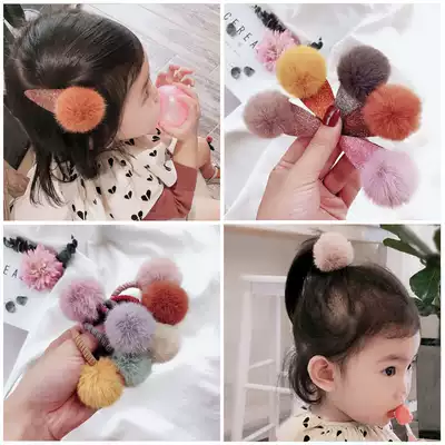 Korean autumn and winter New imitation mink fur ball children Hairband solid color cute hair baby bbclip hairclip