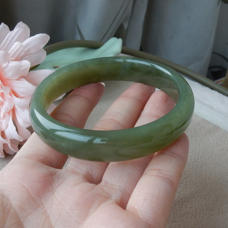 2克纯天然正宗和田玉青海料青玉56mm女士玉手镯子特价正品98元_7折