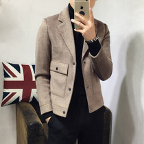 Spring and Autumn trend slim handsome Joker jacket mens jacket casual Korean version of youth short solid color woolen coat