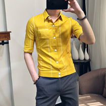 Mid-Sleeve Shirt Men Slim Thin Half sleeve Striped Shirt Korean Fashion Youth Summer Casual Joker Top