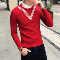 Winter tide men social slim fake two sweaters Korean version of youth leisure long sleeve pullover bottomed sweater men