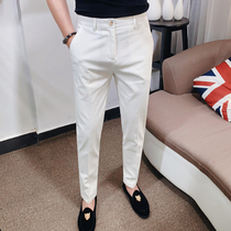 Casual pants mens trend Joker slim feet trousers autumn Korean youth trousers solid color simple white pants