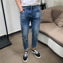 Breaking jeans mens autumn trousers 2021 New slim feet mens pants teenagers regular casual pants