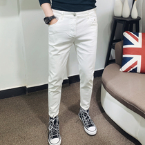 Spring New White nine-point jeans mens slim feet pants Korean version of the trend youth casual Joker pants