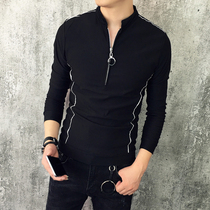 Autumn trend slim stand collar long sleeve T-shirt mens coat Korean version of young students Leisure sweater zipper base shirt