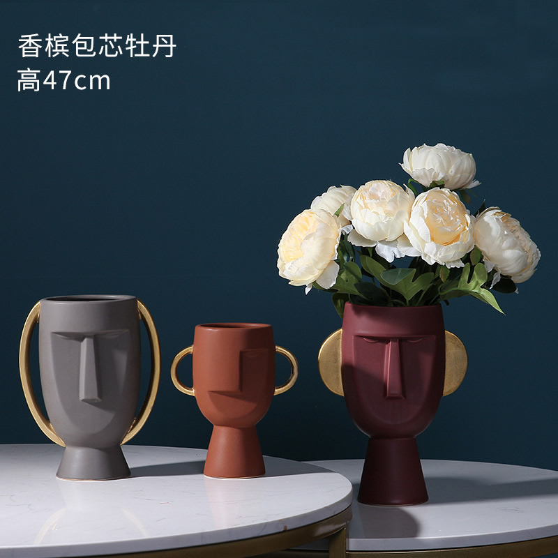 Face the vase Nordic ceramic creative furnishing articles contracted sitting room morandi soft adornment flower arranging dried flowers example room