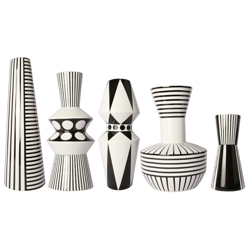 Nordic black white geometrical grain ceramic furnishing articles dried flowers sitting room adornment flowers minimalist designer flower arranging flowers