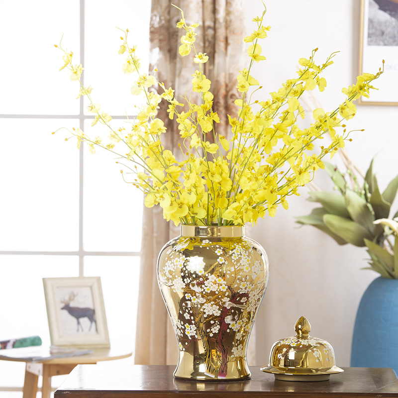 General jingdezhen ceramic pot sitting room place vase European golden light key-2 luxury home large soft adornment arranging flowers