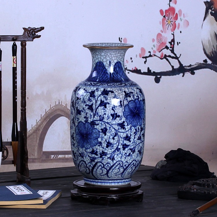 Hand - made jingdezhen ceramics glaze color antique up crack under glaze blue and white porcelain vases, the sitting room of Chinese style furnishing articles