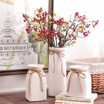 Jingdezhen ceramic simple white hemp rope vase hipster living room dry flower arrangement home decoration ornaments