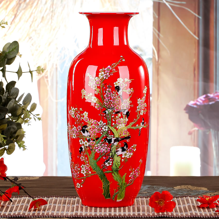 Jingdezhen ceramics China red vase large Chinese style wedding wedding sitting room place, home decorations