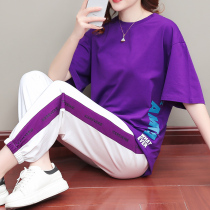 Sports and leisure set womens summer clothes 2021 new summer Korean version of loose trend fashion foreign style two-piece Large size