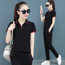 Cotton sports suit womens summer 2021 new 30-year-old 40 summer fashion casual running clothes two-piece tide