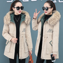 Down cotton clothing womens long winter clothing 2021 New Korean loose hair collar cotton jacket Joker cotton jacket