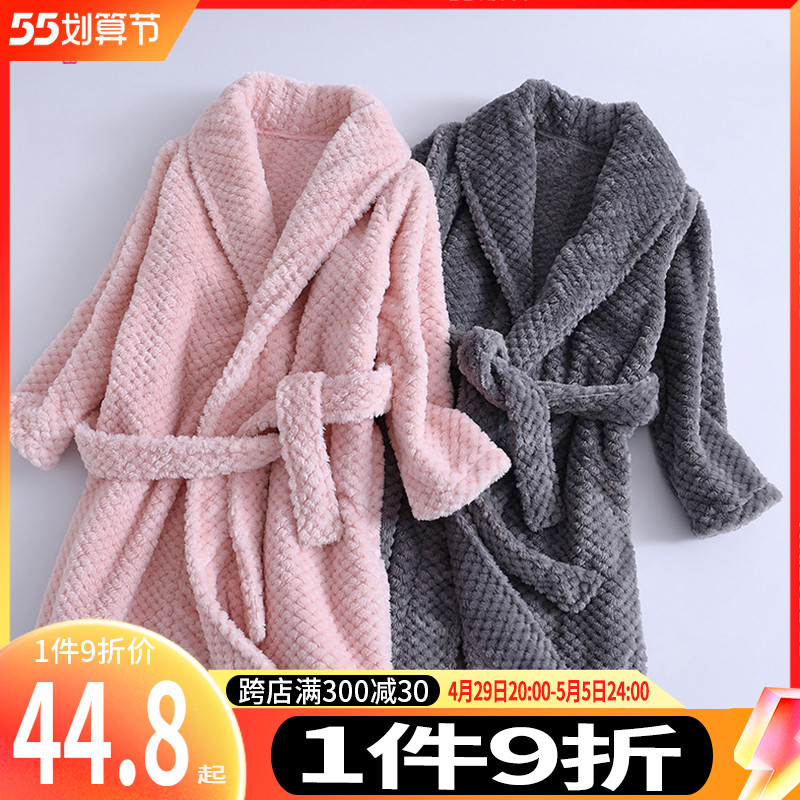 Children's flannel sleepwear autumn winter parenting Thickening Pyjamas Boys Girls Adults Home Conserved Girls Bathrobe Bathrobe