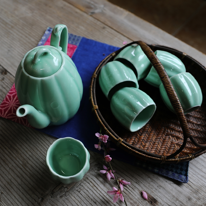 Oujiang longquan celadon tea sets cool teapot teacup 7 head spring park household cold water kettle pot gift boxes