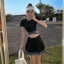 Swimsuit womens sports split two-piece Korean version fashion bow swimsuit students conservative and thin small chest hot springs