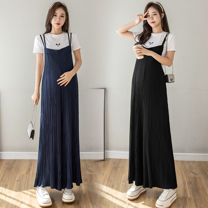 2023 pregnant woman back belt pants summer thin loose with large size 90% wide leg pants snow spinning 100 plexant pants pregnant woman pants boobao-Taobao