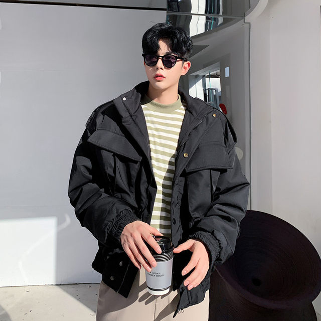 Japanese thickened multi-pocket short tooling stand-collar jacket men loose functional casual baseball collar cotton jacket men Japanese thickened multi-pocket short tooling stand-collar jacket men loose functional casual baseball collar cotton jacket men