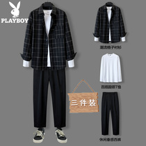 Flower Playboy Leisure Suite Mens Spring and Autumn Summer Trend Mens outfit Set with a mix of uppie handsome and long sleeves Three sets