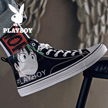 Flowers Playboy mens shoes Summer breathable graffiti High Help Canvas Shoes Men Trends Casual Board Shoes Students 100 hitch Shoe shoes