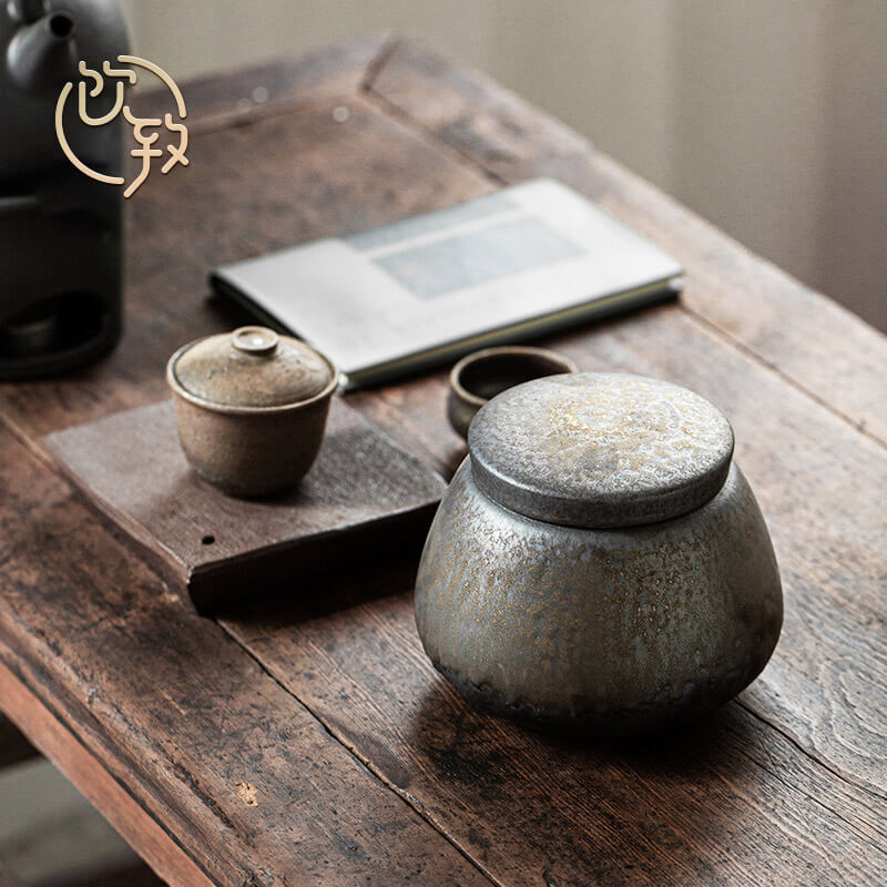 Ultimately responds to the gold large tank storage of jingdezhen ceramic tea POTS manually coarse pottery tea warehouse home tea tea