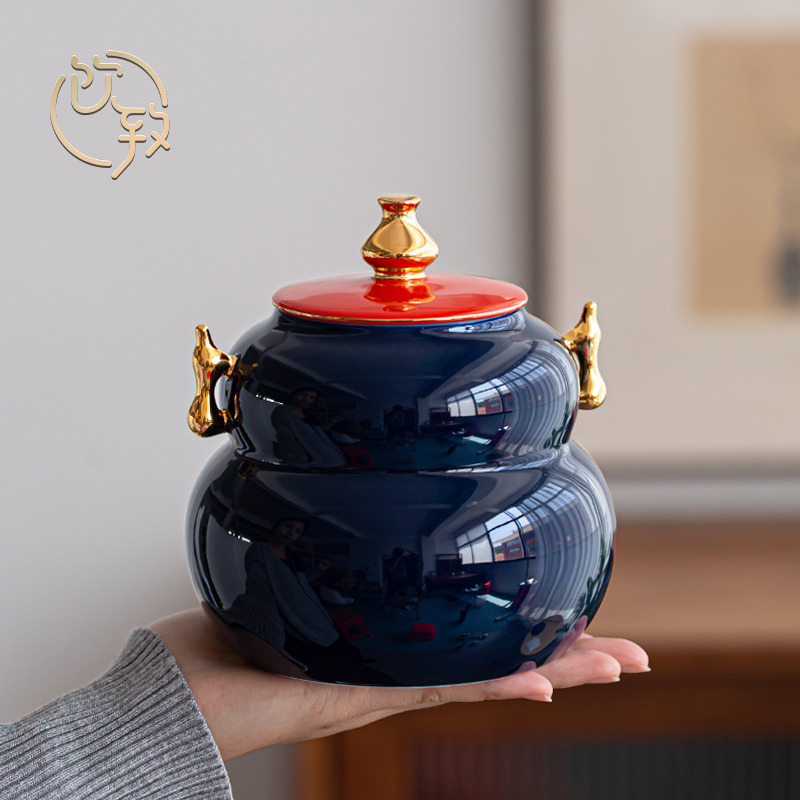 Ultimately responds to fu lu tea pot ceramic tea warehouse creative storage POTS with retro household large seal storage tank