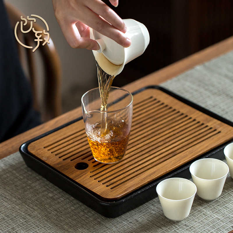 Ultimately responds to tea tray of black ceramic dry plate of household water storage type small tea table is contracted kung fu tea tea tray