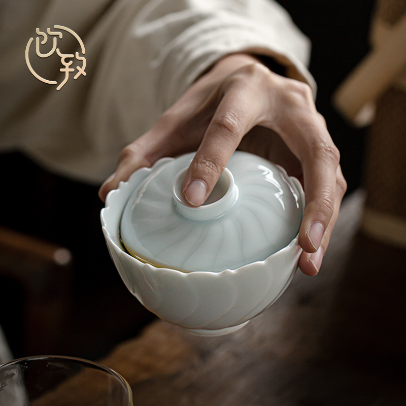 Make tea drinking three to tureen tea cups to jingdezhen ceramic bowl, single is not a hot celadon kung fu tea set