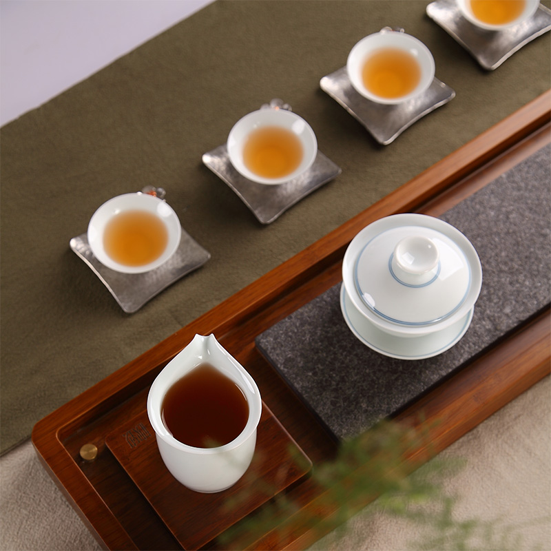 Ultimately responds to hand - made xuan wen kung fu tea sets jingdezhen tureen fair keller cups of a complete set of household contracted tea art