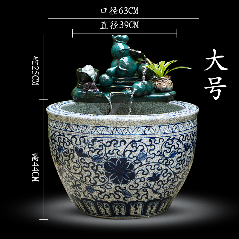 Jingdezhen ceramic aquarium home sitting room circulating water fountain feng shui plutus furnishing articles turtle cylinder goldfish bowl