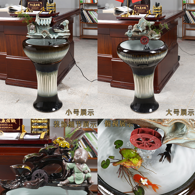 Jingdezhen ceramic floor pillar goldfish bowl large fish bowl office feng shui wheel water aquarium