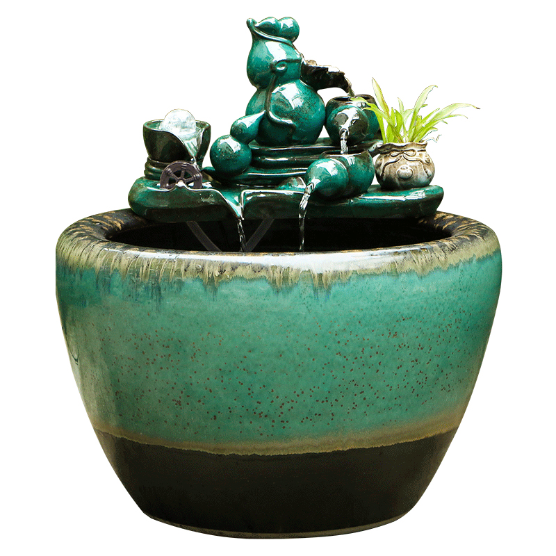 Up with jingdezhen ceramic tank automatic cycle water put small sitting room fountain lucky fish bowl and a goldfish bowl