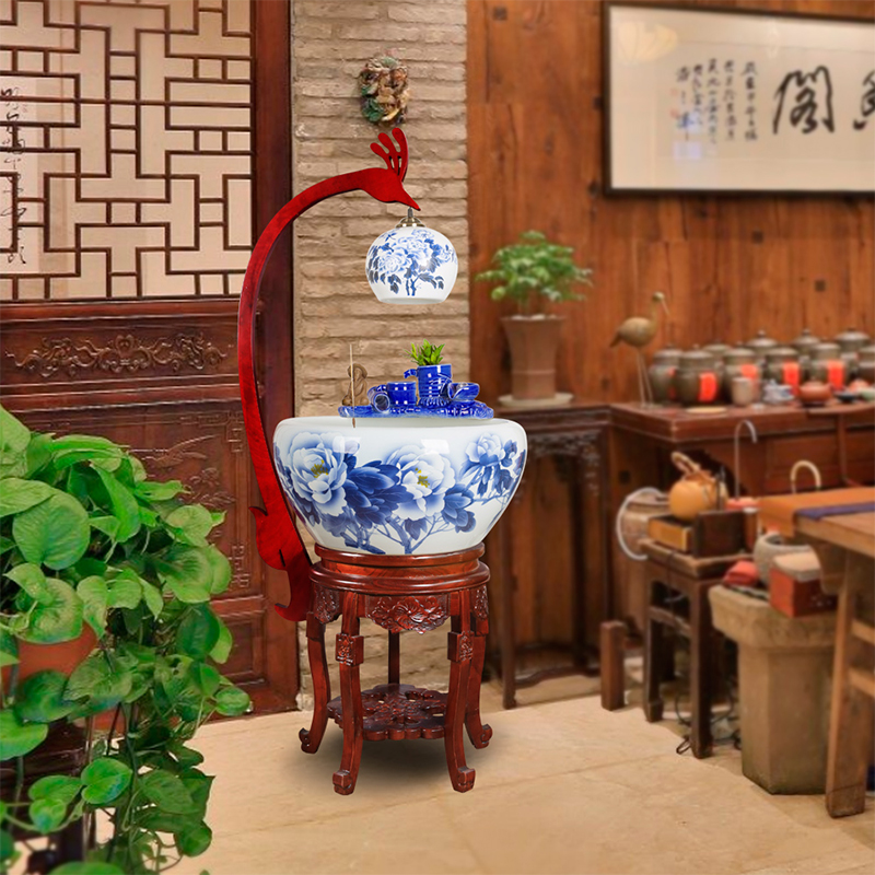 Jingdezhen ceramic ornamental fish tank water modern household geomantic lucky turtle cylinder loop filter and humidifying fish bowl