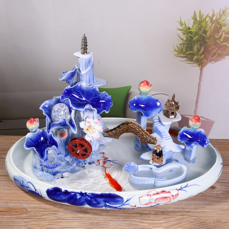 Jingdezhen ceramic aquarium desktop fountain water sitting room aquarium household adornment small goldfish bowl fish bowl