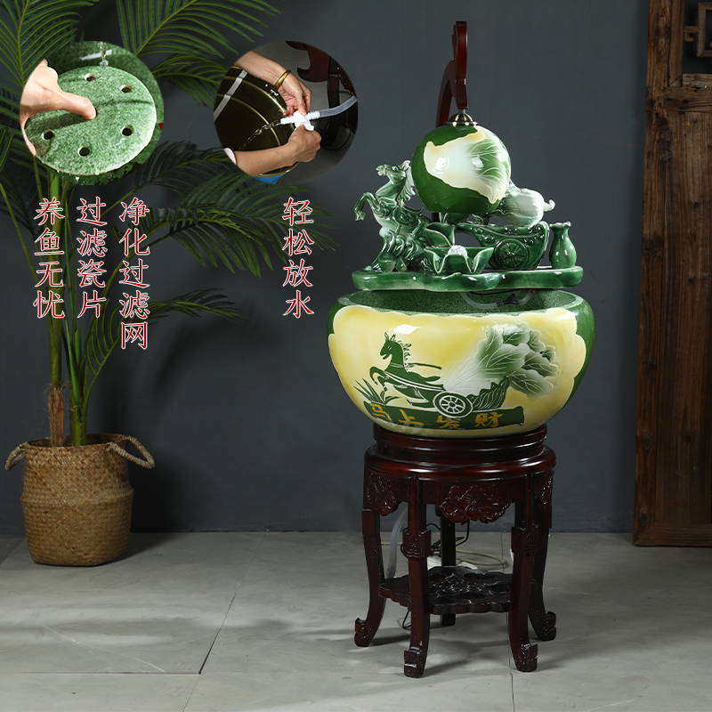 Jingdezhen ceramic aquarium put money circulating water ceramic filter goldfish bowl furnishing articles lotus feng shui vats