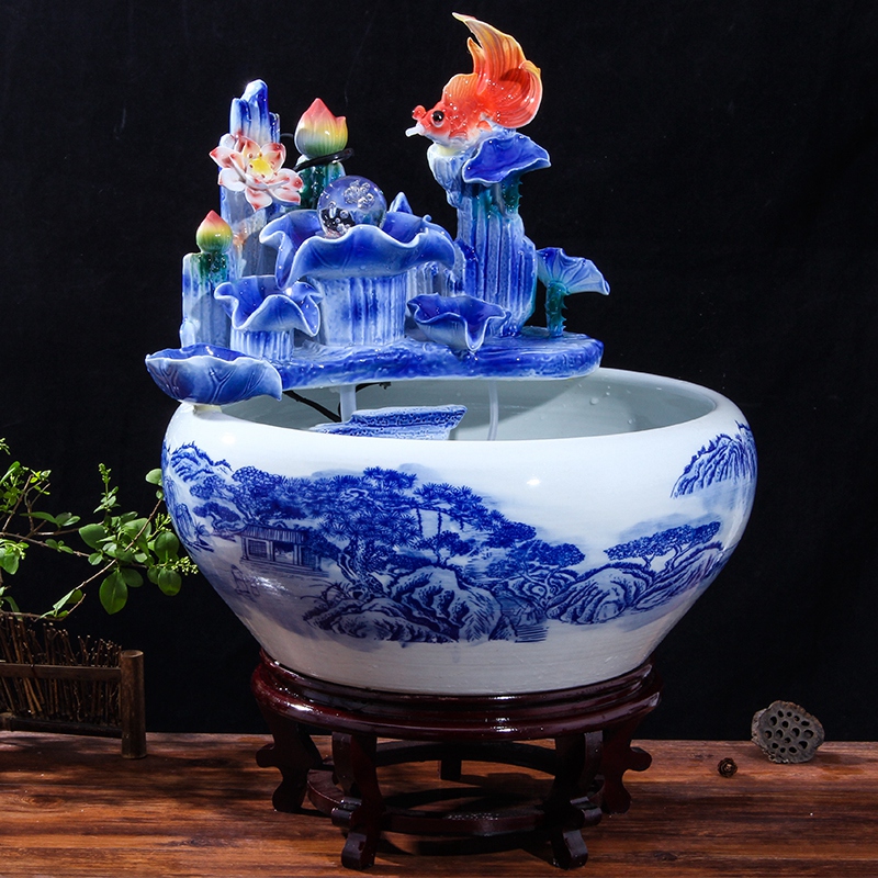 Chinese ceramic water fountain furnishing articles money sitting room feng shui round ball tank waterscape humidifier adornment ornament