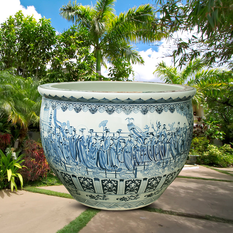 Blue and white porcelain tank 1 meter big basin of water tanks porcelain jar water lily lotus bowl lotus cylinder cylinder tortoise courtyard