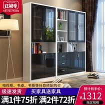 Simple study bookcase shelf combination lattice cabinet Modern paint floor with glass door bookcase file cabinet