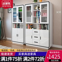 Simple living room paint with glass door bookcase bookcase combination Modern small apartment bookcase locker cabinet