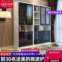 Simple study childrens bookcase storage cabinet integrated modern paint floor-to-ceiling bookcase with glass door filing cabinet