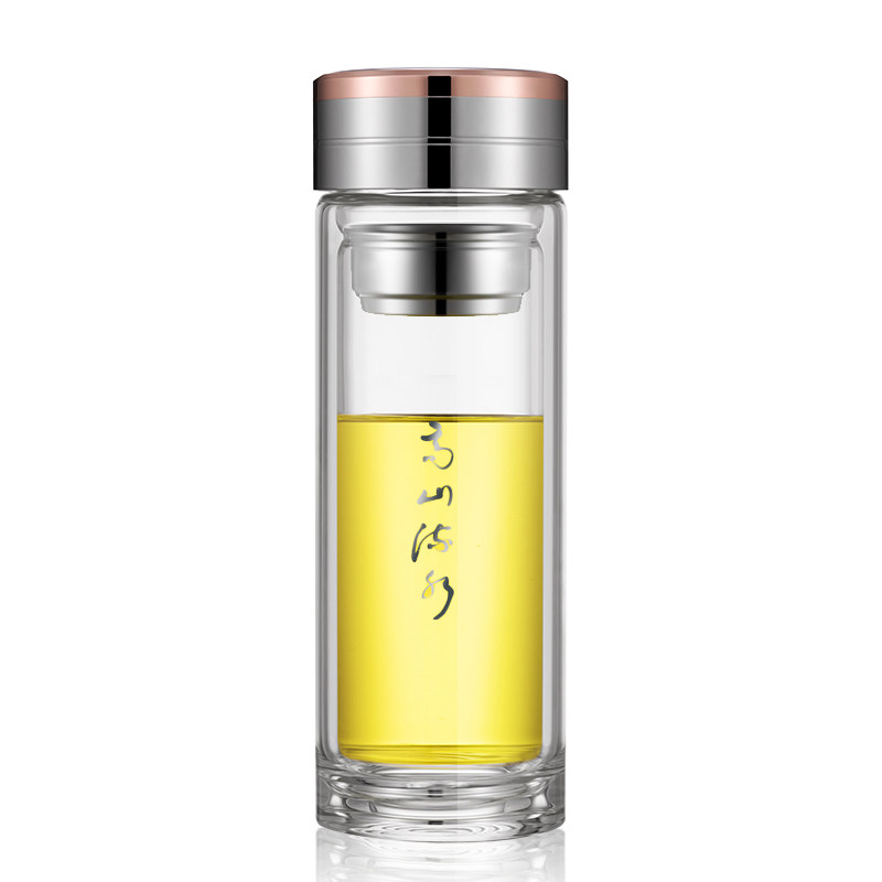 古琦双层玻璃杯带盖过滤茶杯泡茶水杯