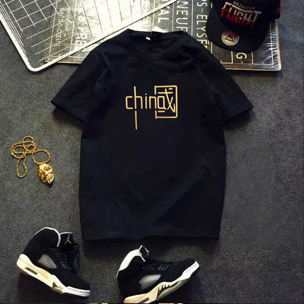 夏季男士短袖t恤上衣宽松纯棉半袖潮牌潮流港风打底体恤印花衣服