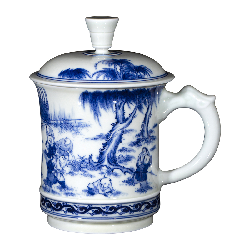 Clock home office cup all hand jingdezhen porcelain up of blue and white porcelain maintain the lad ceramic cup with cover large household