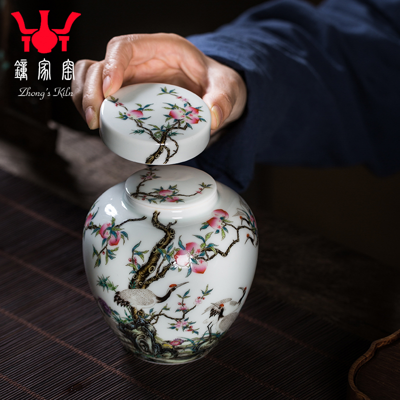 Clock at jingdezhen up caddy fixings colored enamel cranes peach ceramic tea pot upscale boutique household size