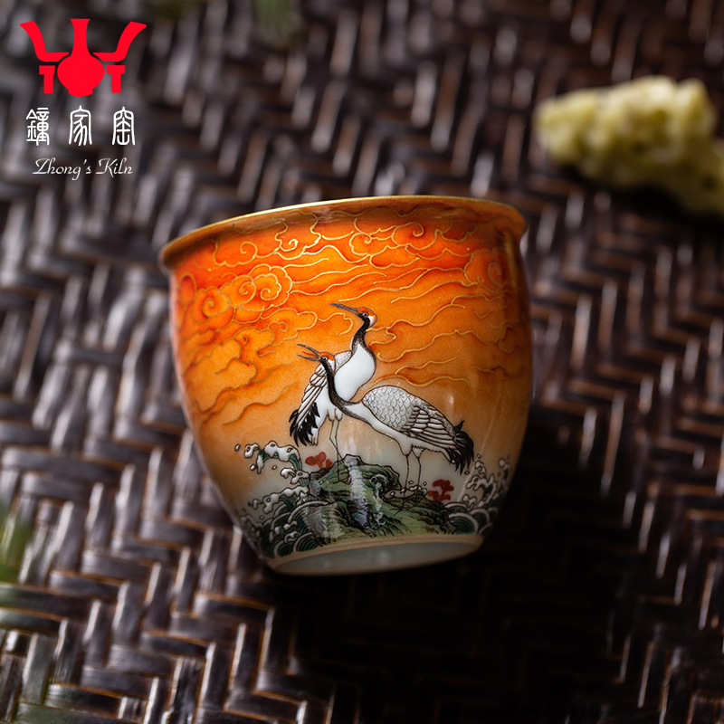 Clock home trade, one cup of single CPU jingdezhen hand alum red small teacups hand - made sea crane tea tea cups